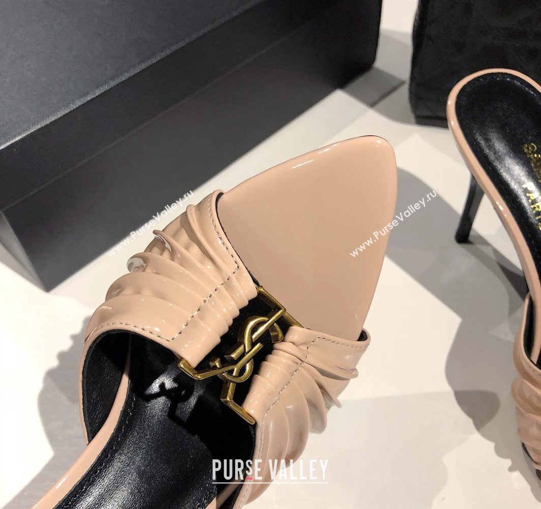 Saint Laurent Babylone Heel Slides Sandal 10.5cm in Patent Leather with Framed YSL Nude 2025 (MD-250424017)