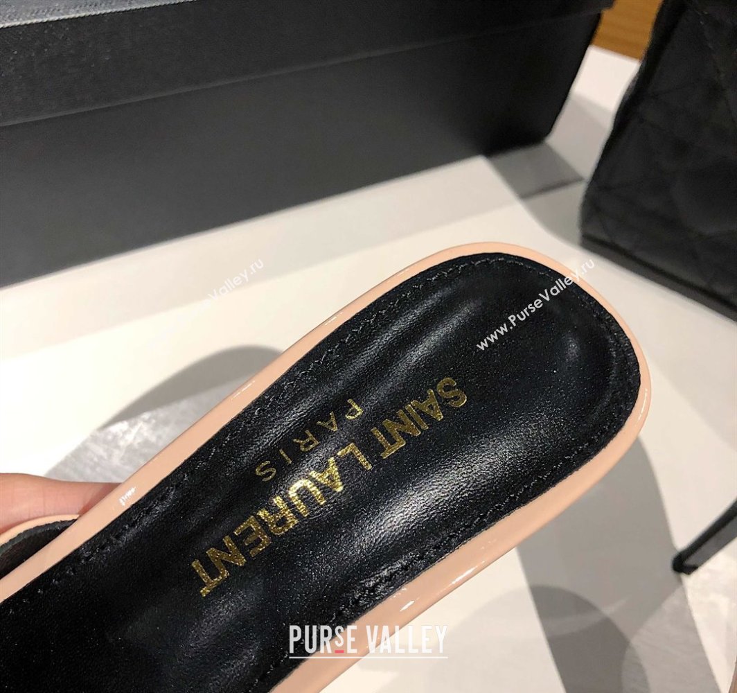 Saint Laurent Babylone Heel Slides Sandal 10.5cm in Patent Leather with Framed YSL Nude 2025 (MD-250424017)