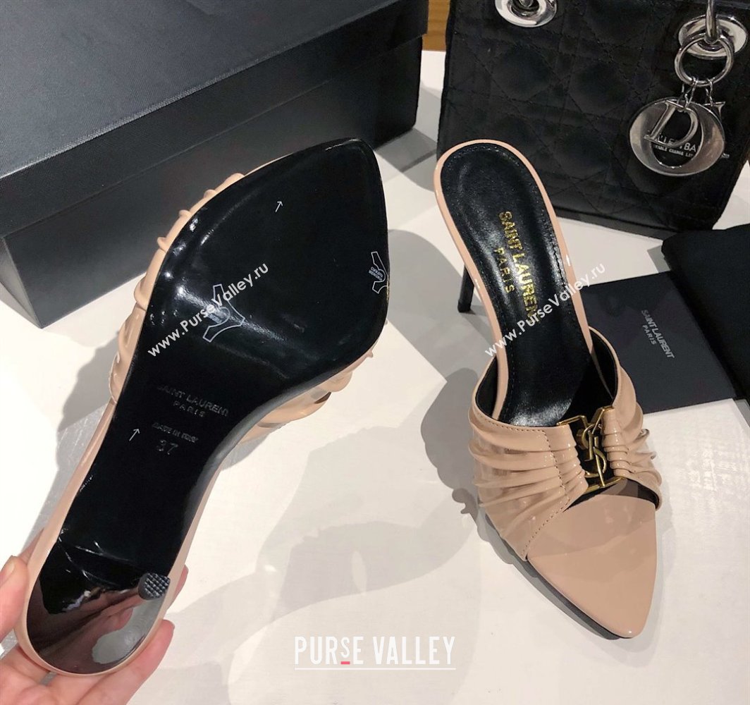 Saint Laurent Babylone Heel Slides Sandal 10.5cm in Patent Leather with Framed YSL Nude 2025 (MD-250424017)
