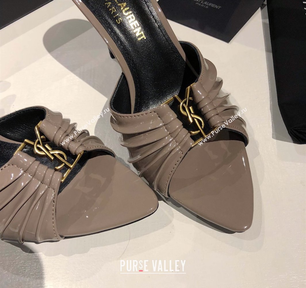 Saint Laurent Babylone Heel Slides Sandal 10.5cm in Patent Leather with Framed YSL Grey 2025 (MD-250424018)