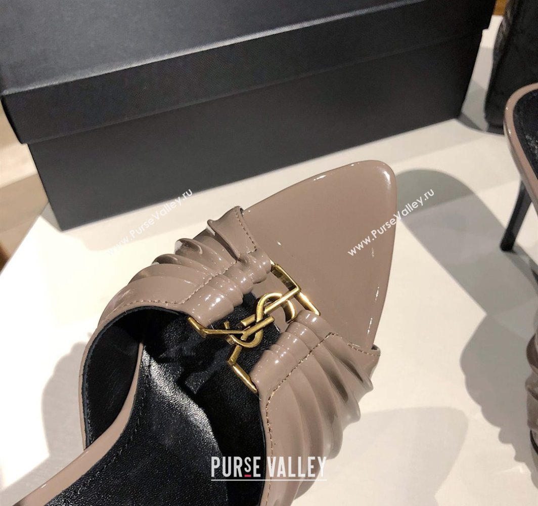 Saint Laurent Babylone Heel Slides Sandal 10.5cm in Patent Leather with Framed YSL Grey 2025 (MD-250424018)