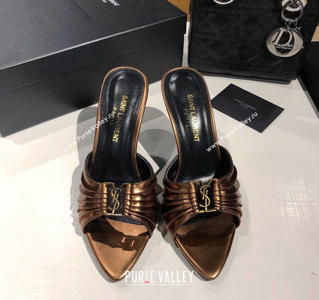 Saint Laurent Babylone Heel Slides Sandal 10.5cm in Calf Leather with Framed YSL Bronze 2025 (MD-250424020)