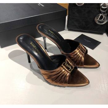 Saint Laurent Babylone Heel Slides Sandal 10.5cm in Calf Leather with Framed YSL Bronze 2025 (MD-250424020)