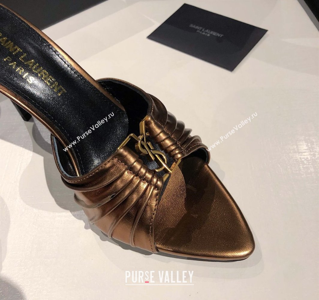 Saint Laurent Babylone Heel Slides Sandal 10.5cm in Calf Leather with Framed YSL Bronze 2025 (MD-250424020)