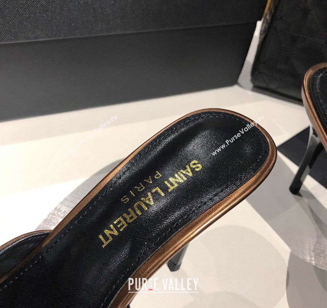 Saint Laurent Babylone Heel Slides Sandal 10.5cm in Calf Leather with Framed YSL Bronze 2025 (MD-250424020)