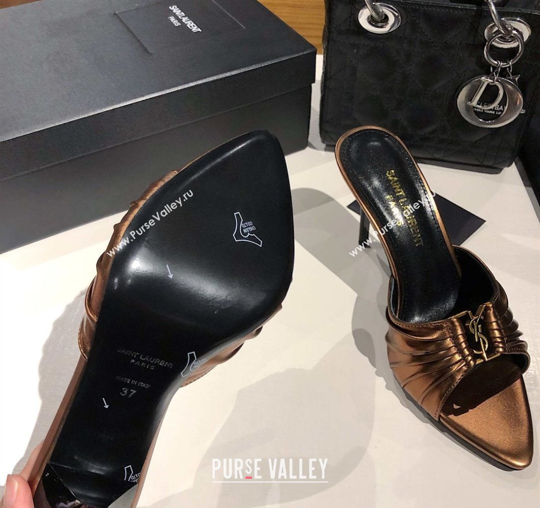 Saint Laurent Babylone Heel Slides Sandal 10.5cm in Calf Leather with Framed YSL Bronze 2025 (MD-250424020)