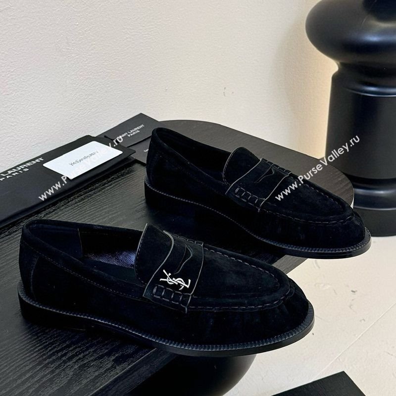 Saint Laurent Le Loafers Penny Slippers in Suede Black 2025 (KER-250424022)