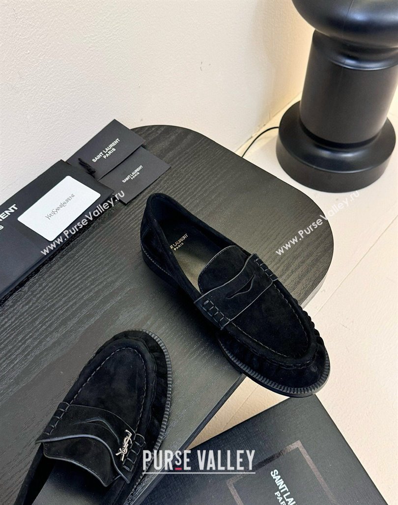 Saint Laurent Le Loafers Penny Slippers in Suede Black 2025 (KER-250424022)