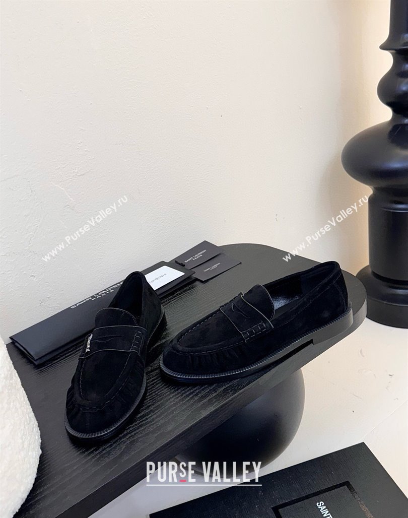 Saint Laurent Le Loafers Penny Slippers in Suede Black 2025 (KER-250424022)