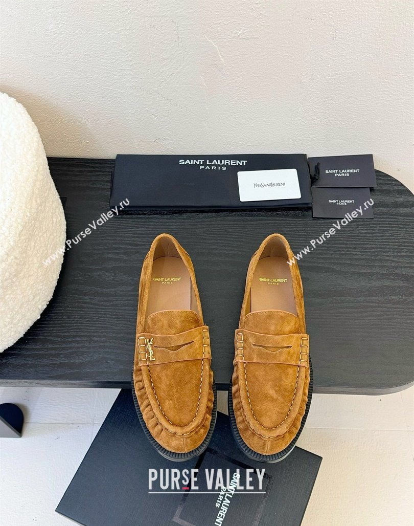 Saint Laurent Le Loafers Penny Slippers in Suede Light Brown 2025 (KER-250424024)