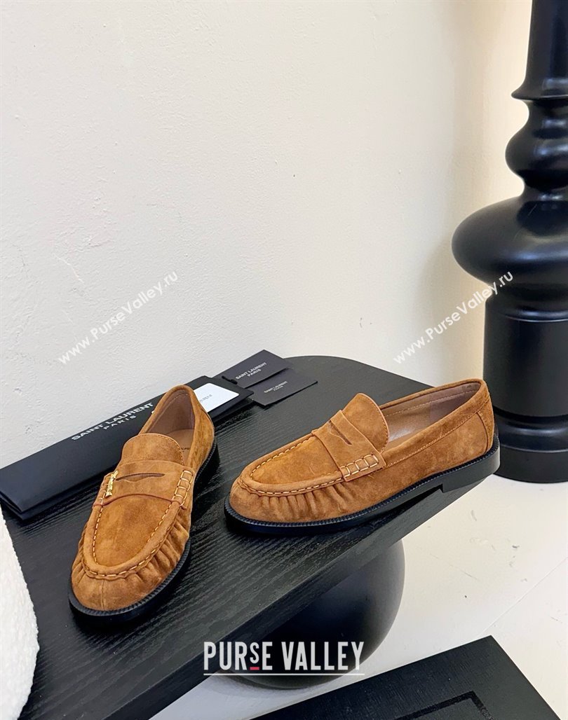 Saint Laurent Le Loafers Penny Slippers in Suede Light Brown 2025 (KER-250424024)