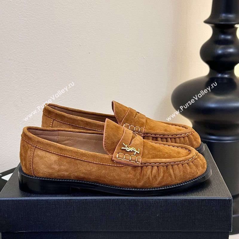 Saint Laurent Le Loafers Penny Slippers in Suede Light Brown 2025 (KER-250424024)