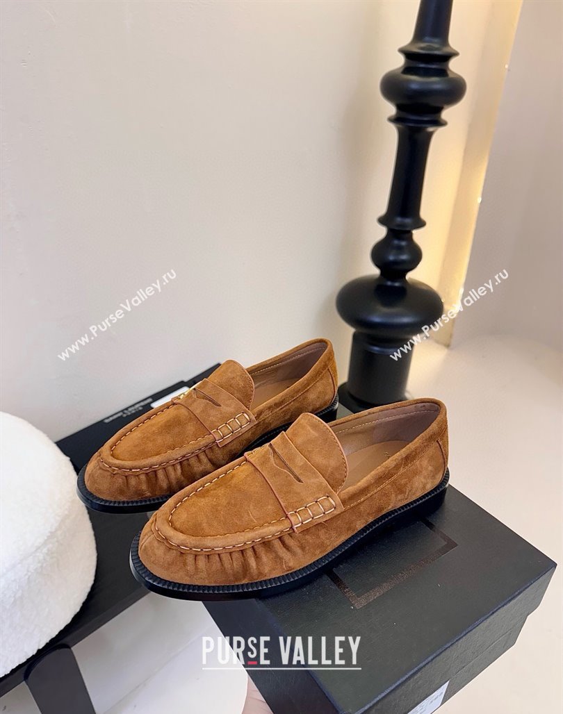 Saint Laurent Le Loafers Penny Slippers in Suede Light Brown 2025 (KER-250424024)