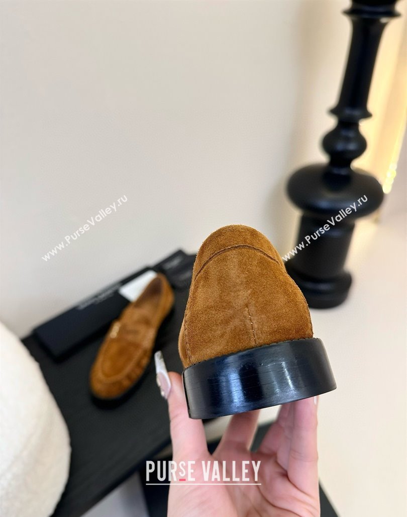 Saint Laurent Le Loafers Penny Slippers in Suede Light Brown 2025 (KER-250424024)
