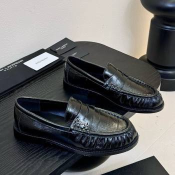 Saint Laurent Le Loafers Penny Slippers in Eel Embossed Leather Black 2025 (KER-250424025)