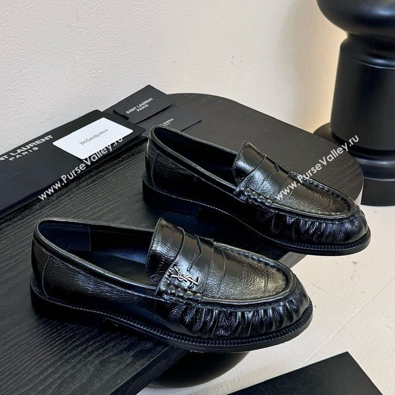 Saint Laurent Le Loafers Penny Slippers in Eel Embossed Leather Black 2025 (KER-250424025)