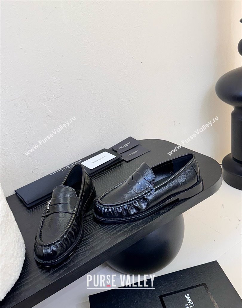 Saint Laurent Le Loafers Penny Slippers in Eel Embossed Leather Black 2025 (KER-250424025)