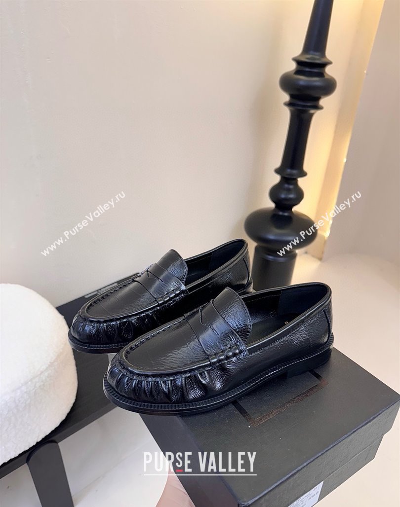Saint Laurent Le Loafers Penny Slippers in Eel Embossed Leather Black 2025 (KER-250424025)