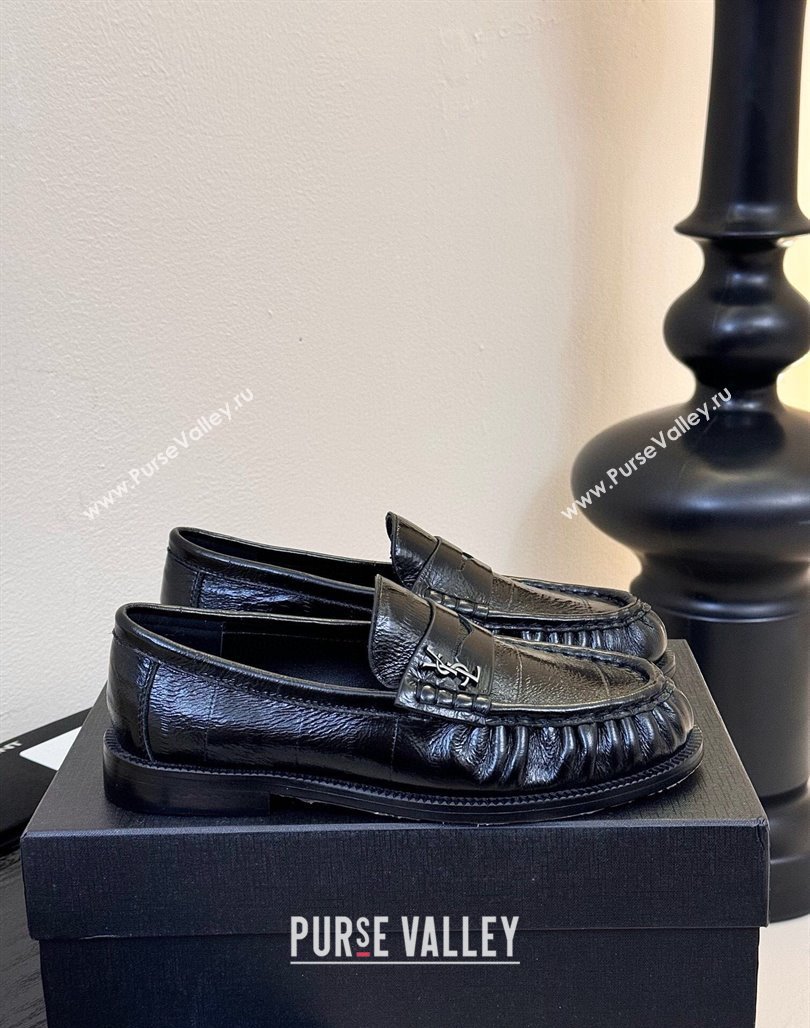 Saint Laurent Le Loafers Penny Slippers in Eel Embossed Leather Black 2025 (KER-250424025)