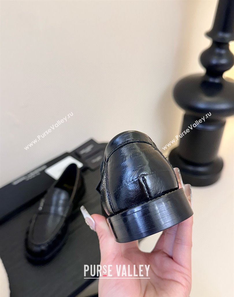 Saint Laurent Le Loafers Penny Slippers in Eel Embossed Leather Black 2025 (KER-250424025)