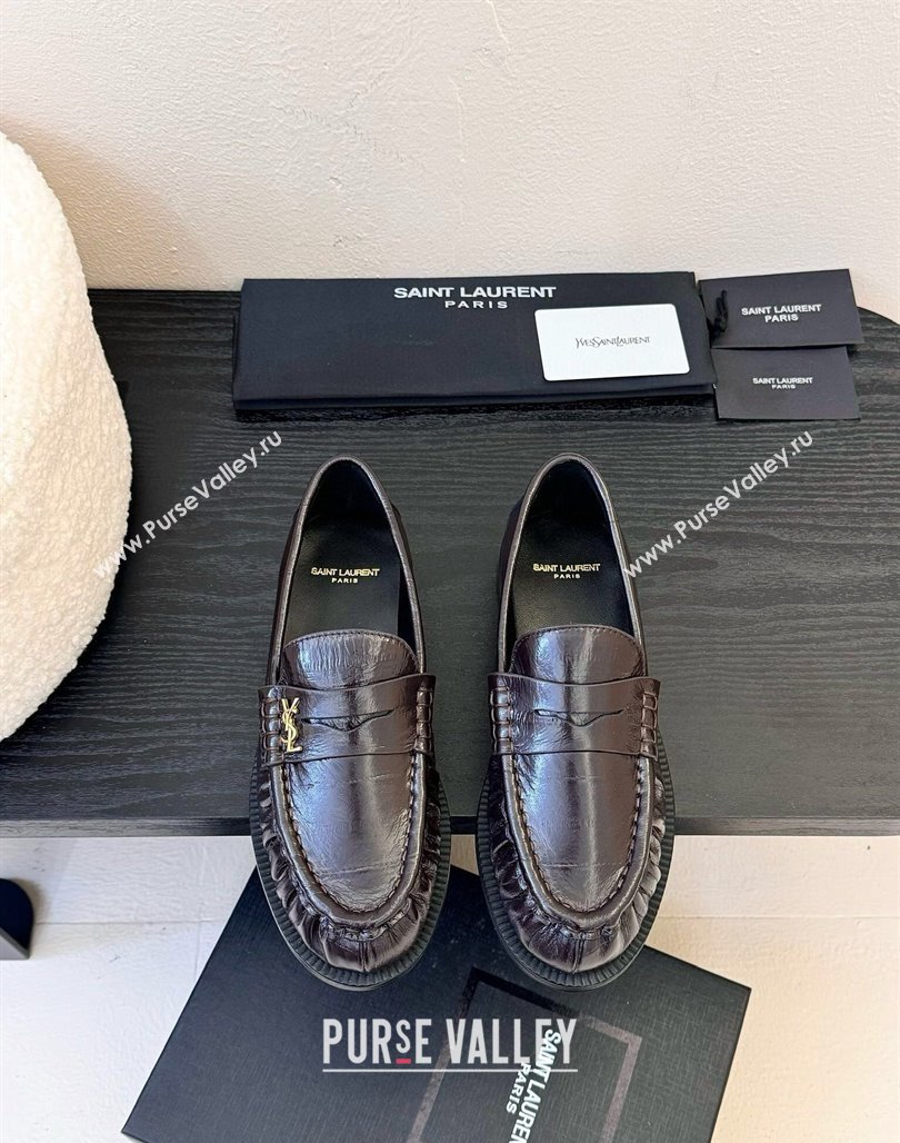 Saint Laurent Le Loafers Penny Slippers in Eel Embossed Leather Burgundy 2025 (KER-250424026)