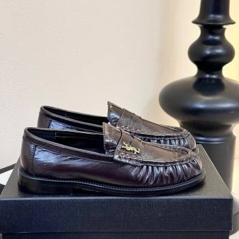 Saint Laurent Le Loafers Penny Slippers in Eel Embossed Leather Burgundy 2025 (KER-250424026)