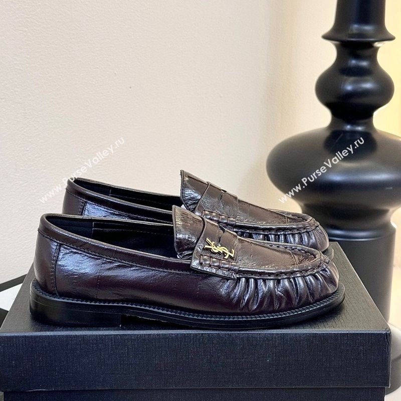 Saint Laurent Le Loafers Penny Slippers in Eel Embossed Leather Burgundy 2025 (KER-250424026)