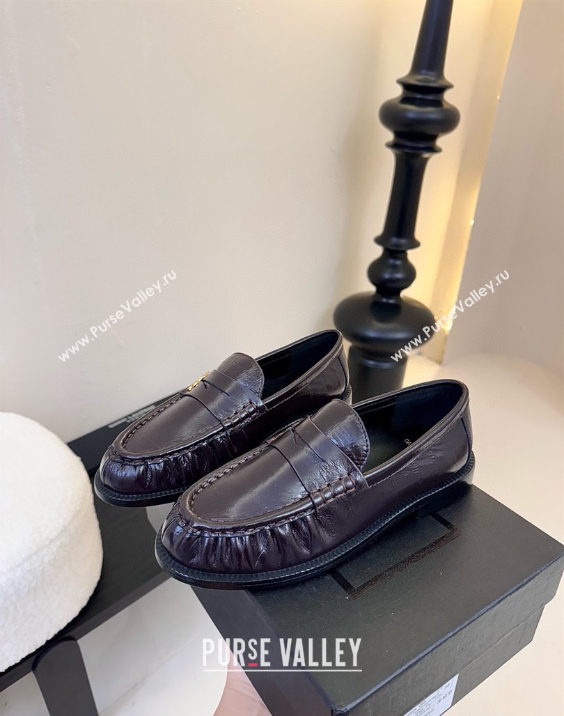 Saint Laurent Le Loafers Penny Slippers in Eel Embossed Leather Burgundy 2025 (KER-250424026)