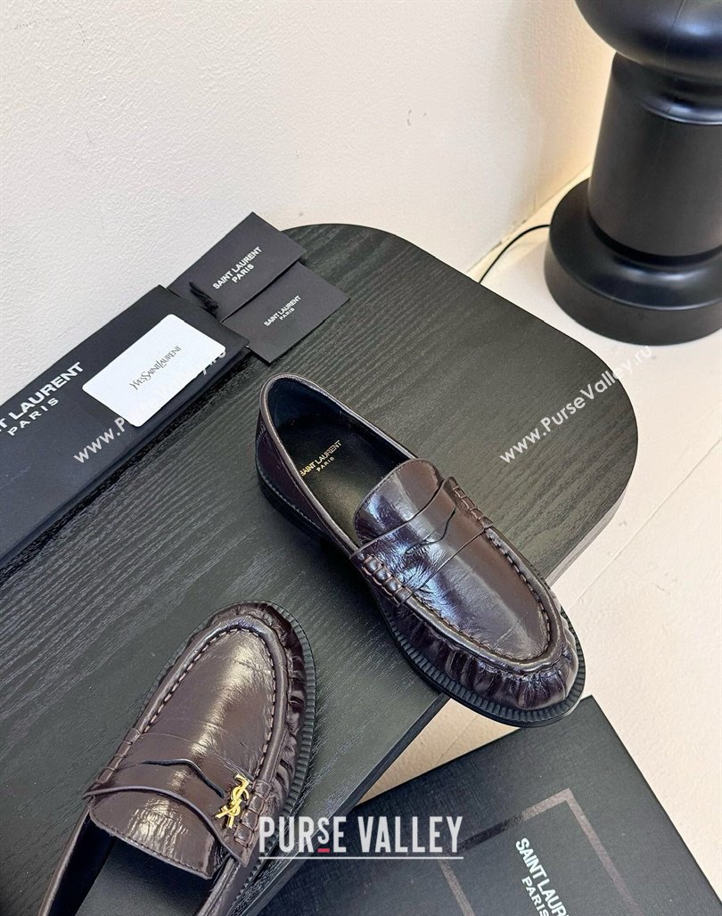 Saint Laurent Le Loafers Penny Slippers in Eel Embossed Leather Burgundy 2025 (KER-250424026)