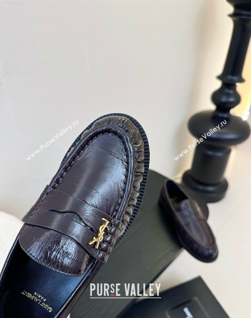Saint Laurent Le Loafers Penny Slippers in Eel Embossed Leather Burgundy 2025 (KER-250424026)