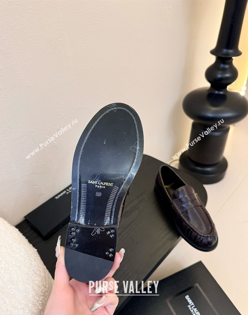 Saint Laurent Le Loafers Penny Slippers in Eel Embossed Leather Burgundy 2025 (KER-250424026)