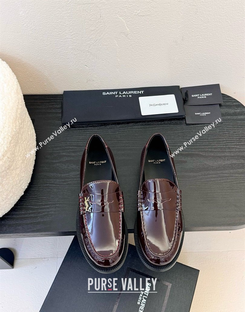 Saint Laurent Le Loafers Penny Slippers in Patent Leather Burgundy 2025 (KER-250424028)