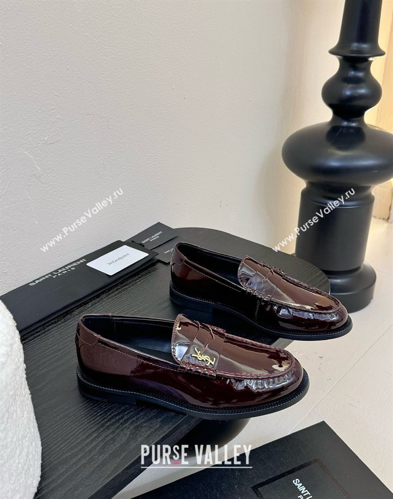 Saint Laurent Le Loafers Penny Slippers in Patent Leather Burgundy 2025 (KER-250424028)
