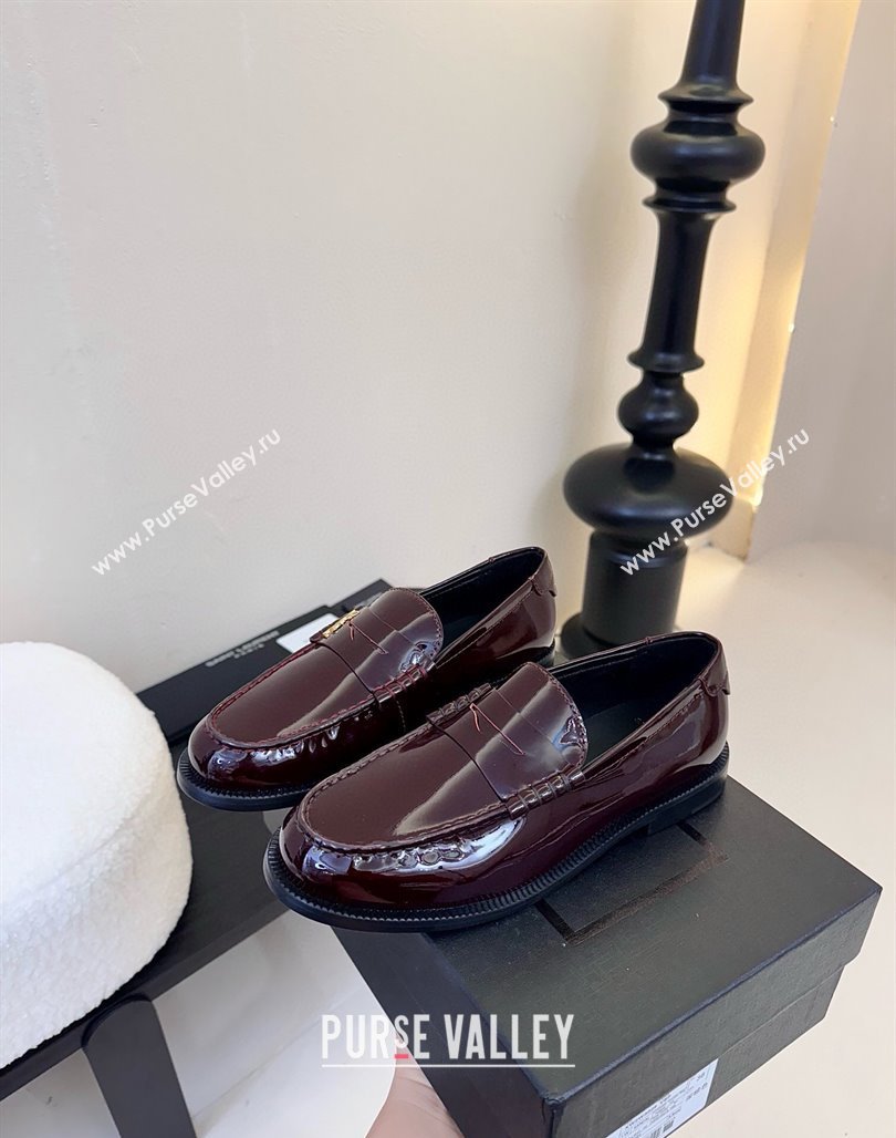 Saint Laurent Le Loafers Penny Slippers in Patent Leather Burgundy 2025 (KER-250424028)
