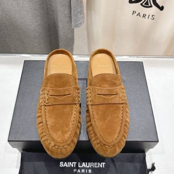 Saint Laurent Le Loafers Mules in Suede Light Brown 2025 (MD-250424033)