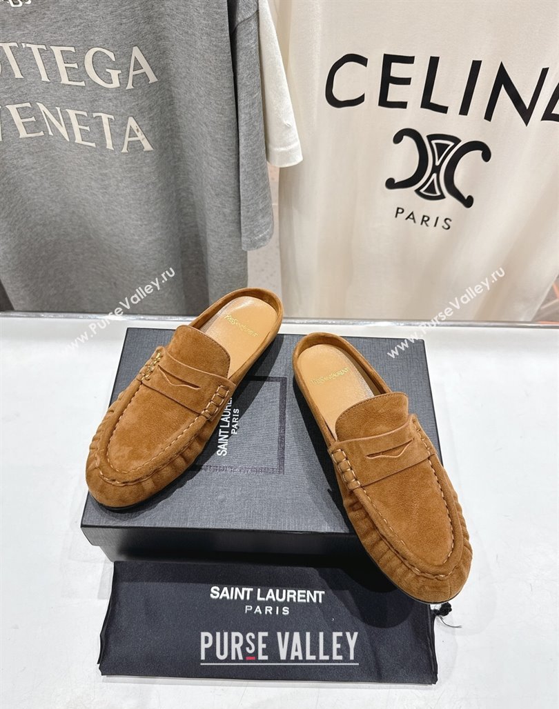Saint Laurent Le Loafers Mules in Suede Light Brown 2025 (MD-250424033)