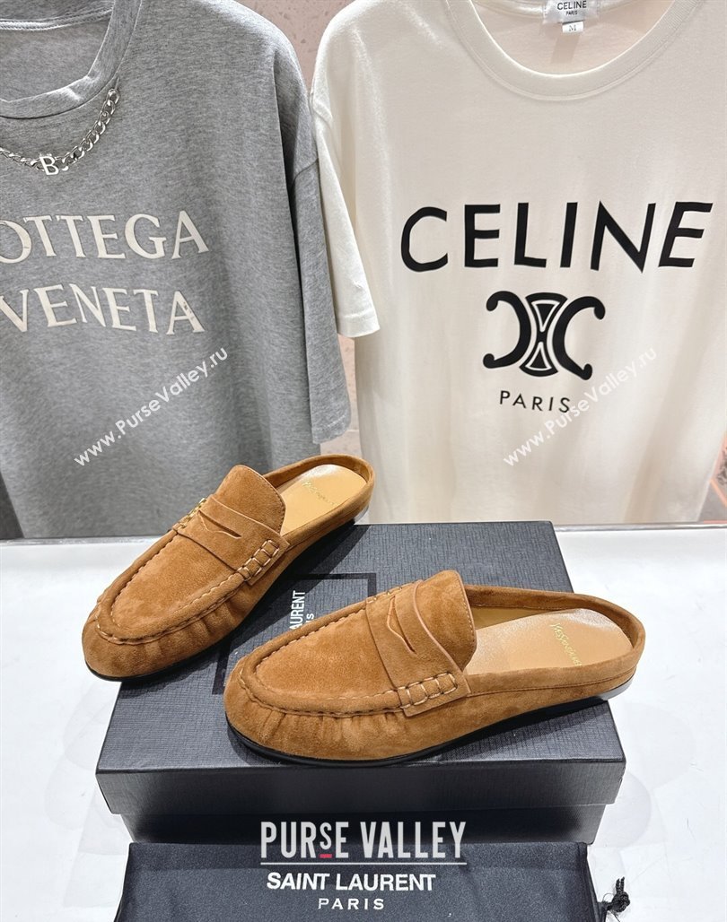 Saint Laurent Le Loafers Mules in Suede Light Brown 2025 (MD-250424033)