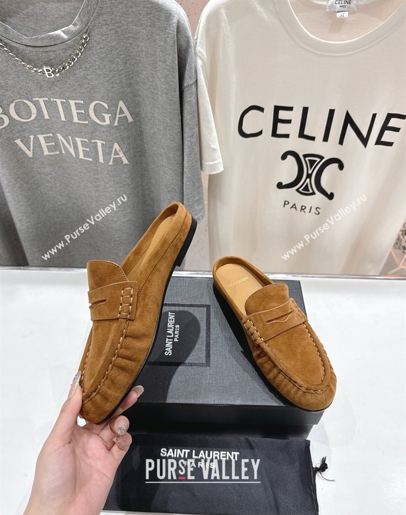 Saint Laurent Le Loafers Mules in Suede Light Brown 2025 (MD-250424033)