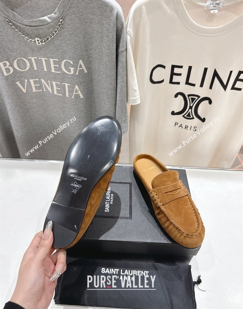 Saint Laurent Le Loafers Mules in Suede Light Brown 2025 (MD-250424033)