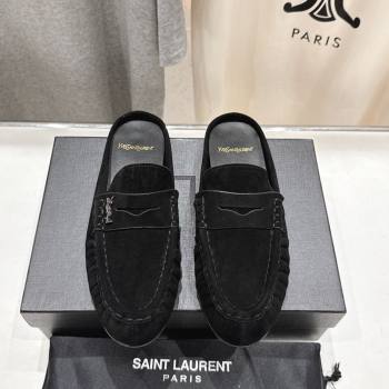 Saint Laurent Le Loafers Mules in Suede Black 2025 (MD-250424034)
