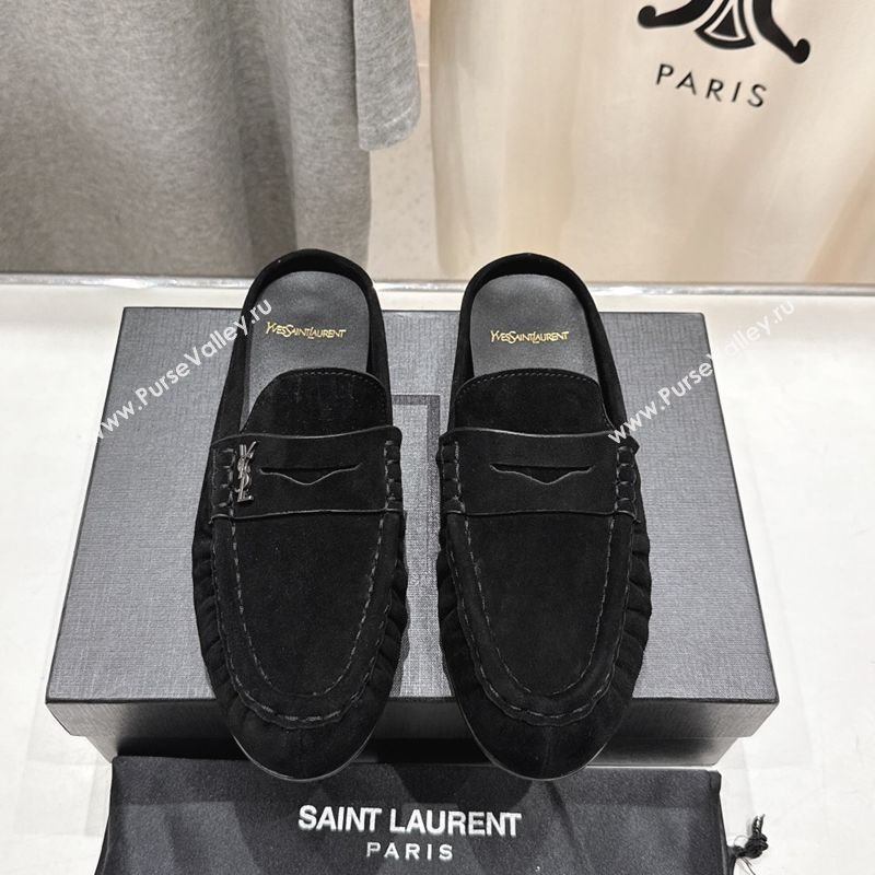 Saint Laurent Le Loafers Mules in Suede Black 2025 (MD-250424034)