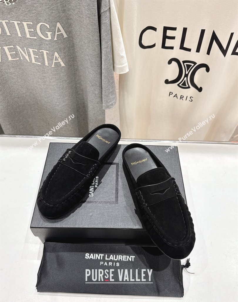 Saint Laurent Le Loafers Mules in Suede Black 2025 (MD-250424034)
