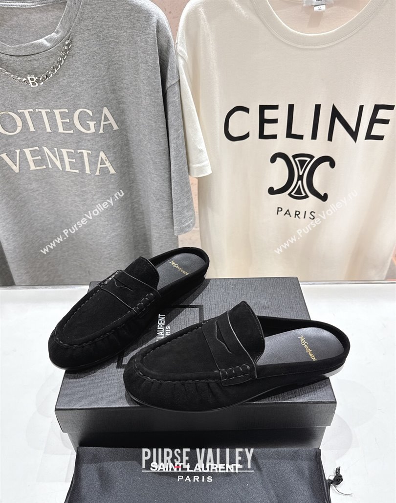Saint Laurent Le Loafers Mules in Suede Black 2025 (MD-250424034)