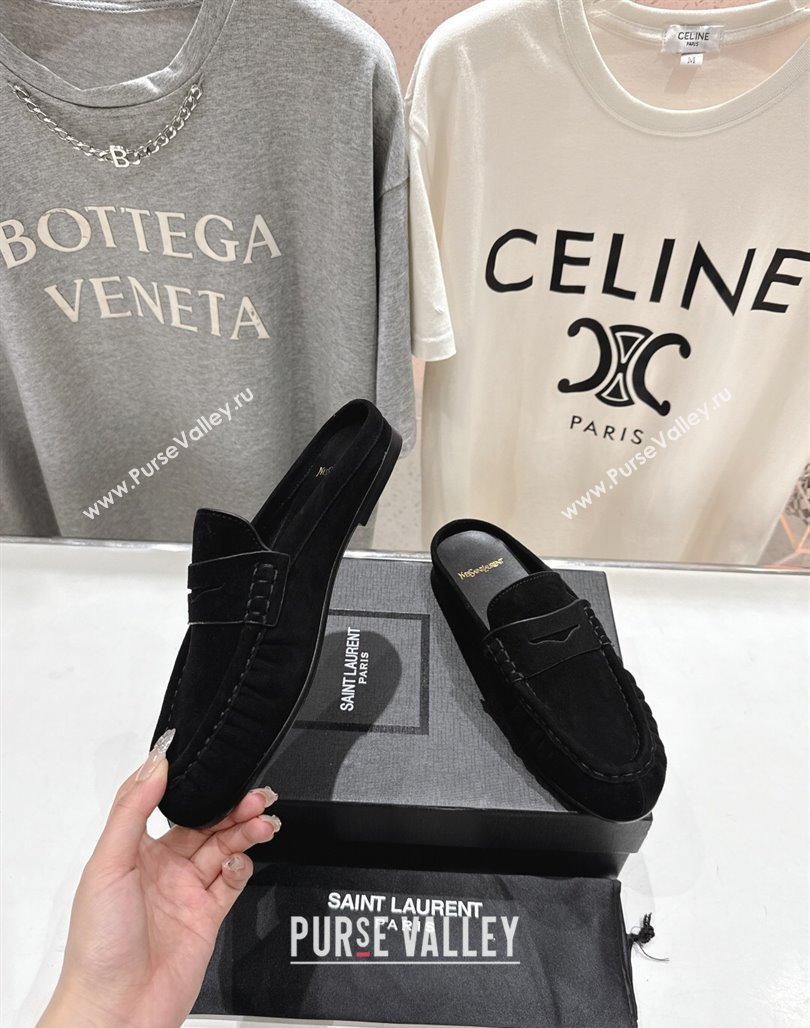 Saint Laurent Le Loafers Mules in Suede Black 2025 (MD-250424034)