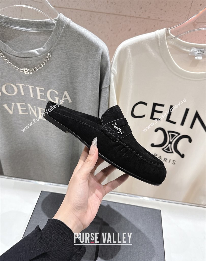 Saint Laurent Le Loafers Mules in Suede Black 2025 (MD-250424034)
