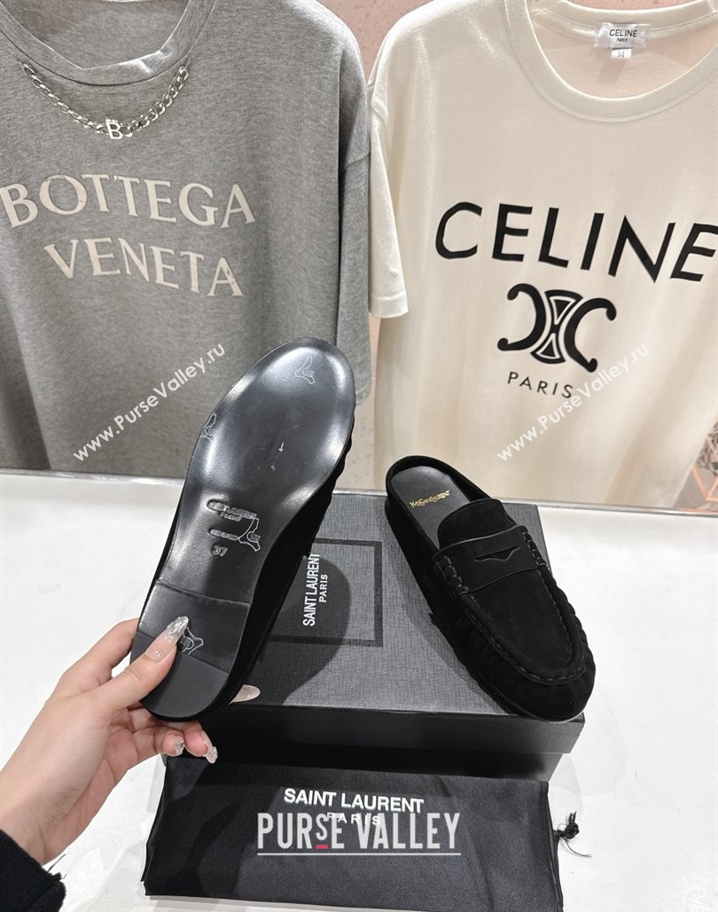Saint Laurent Le Loafers Mules in Suede Black 2025 (MD-250424034)