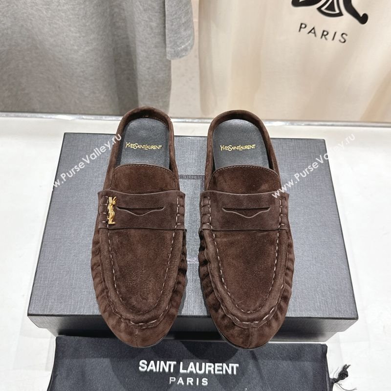 Saint Laurent Le Loafers Mules in Suede Dark Brown 2025 (MD-250424035)