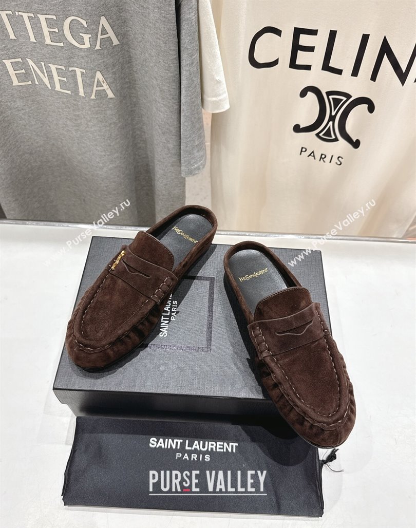 Saint Laurent Le Loafers Mules in Suede Dark Brown 2025 (MD-250424035)