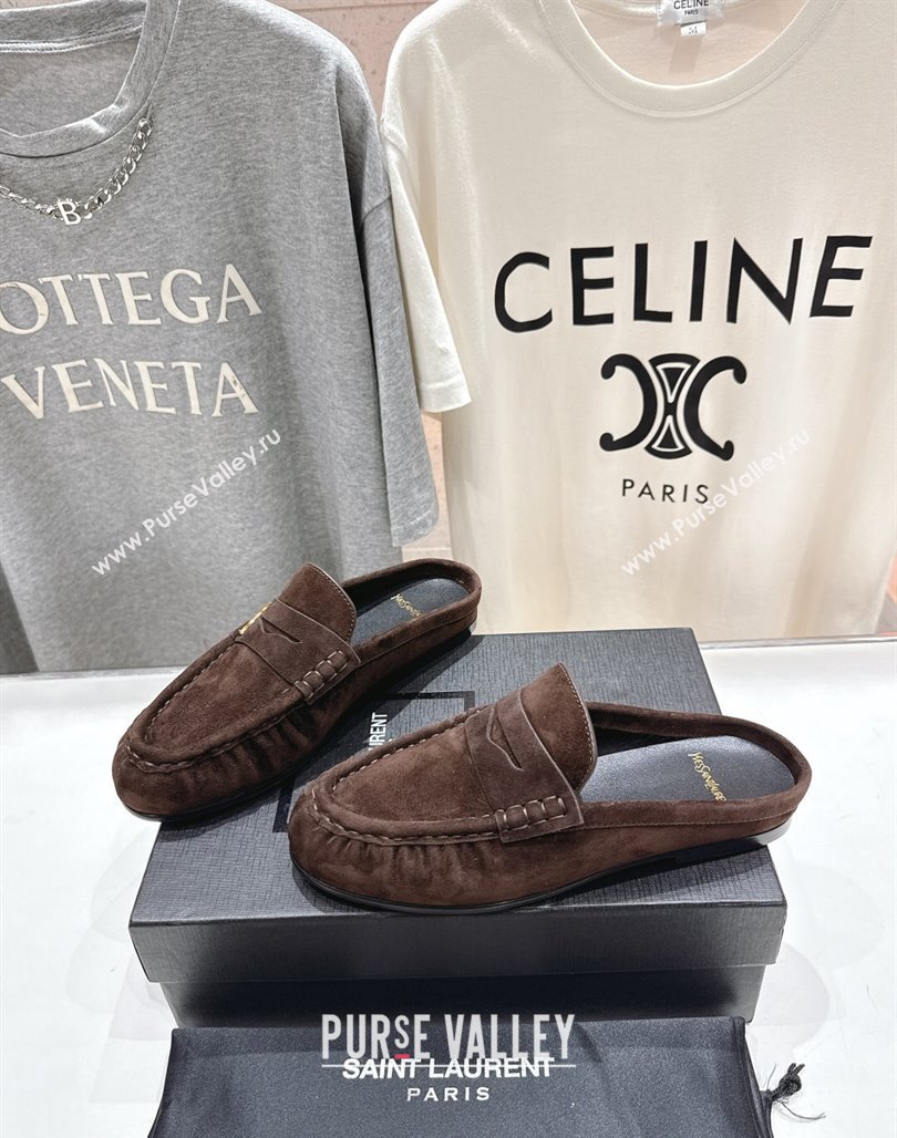 Saint Laurent Le Loafers Mules in Suede Dark Brown 2025 (MD-250424035)