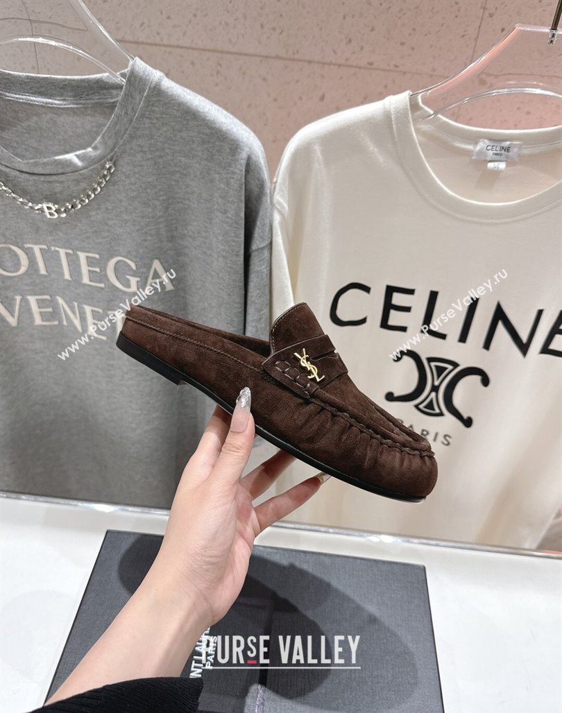 Saint Laurent Le Loafers Mules in Suede Dark Brown 2025 (MD-250424035)